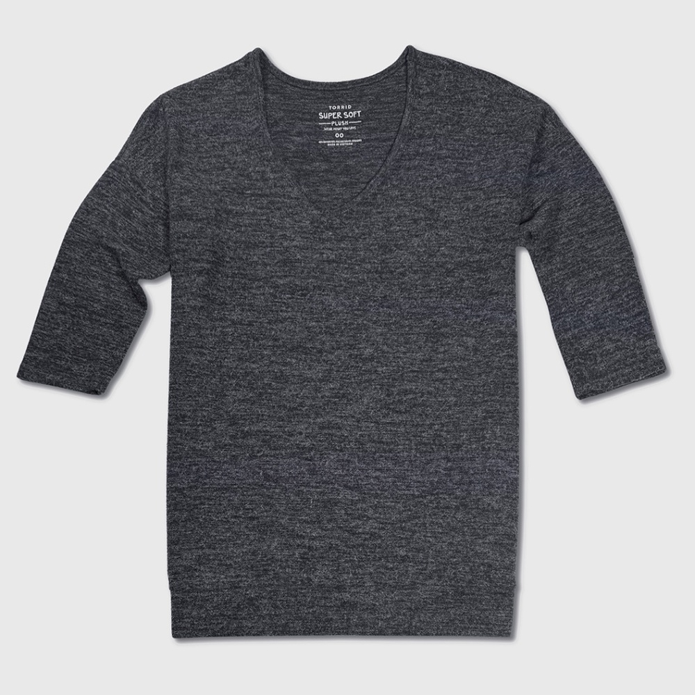 Torrid 3/4 Sleeve V-Neck Sweater - Womens Size 00 Heather Charcoal - #48858-G4